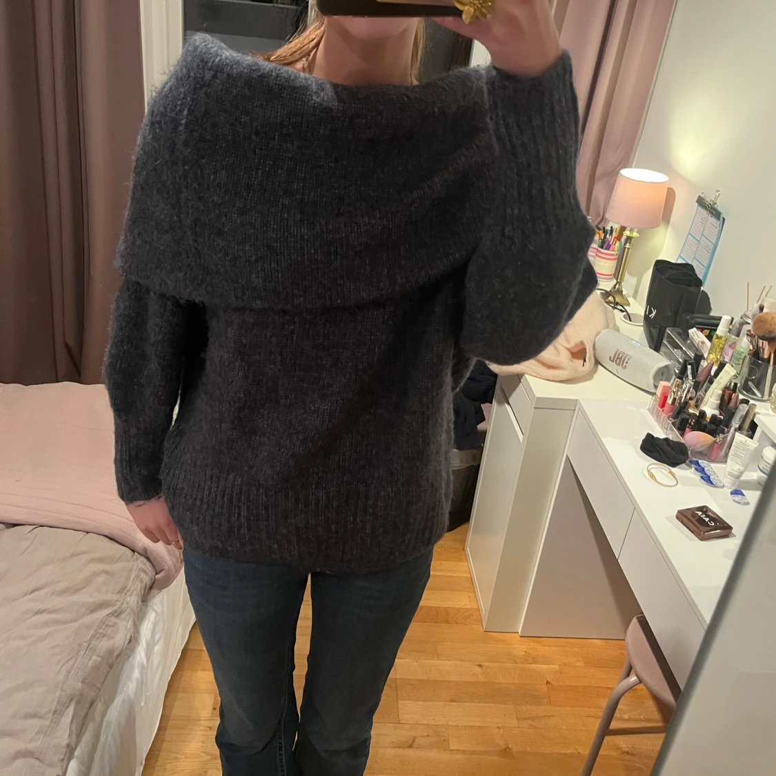 Mysig grå stickad tröja - 90