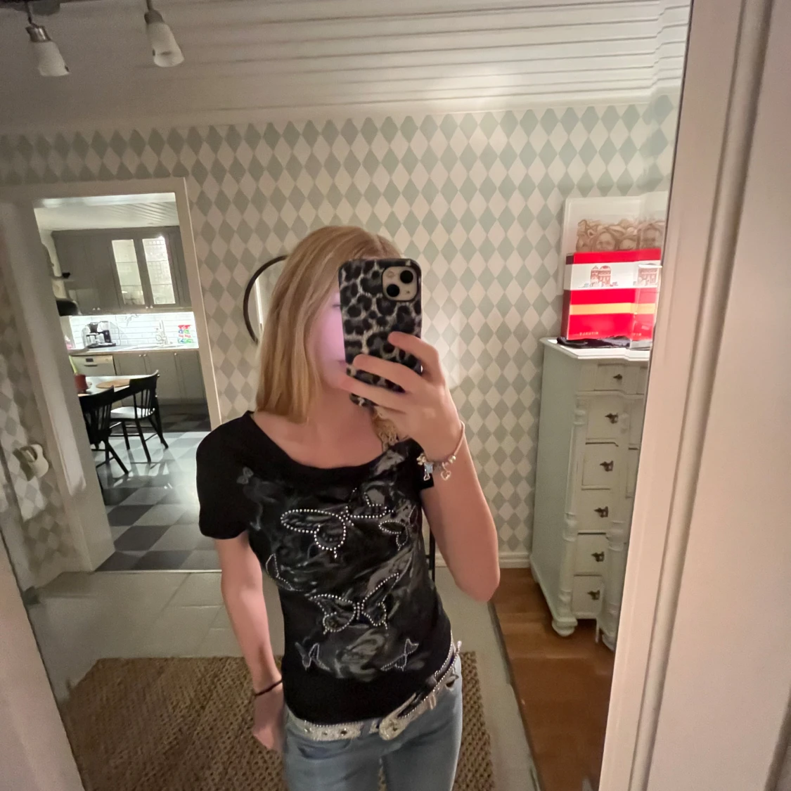 Silver glittrigt bälte - 90