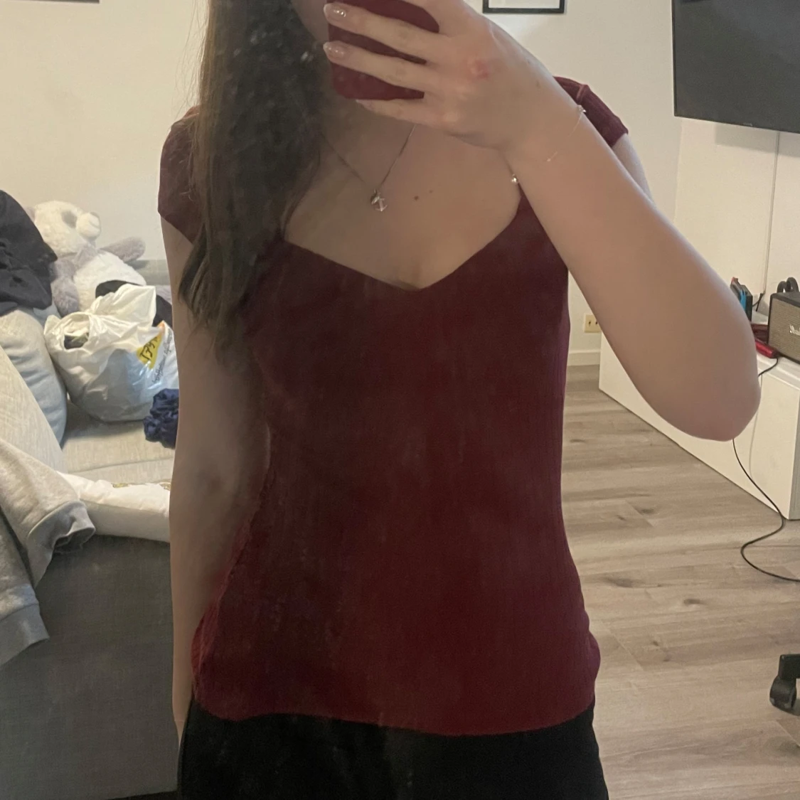 Vinröd ribbad topp från Anna Field - 92