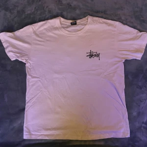 Vit t-shirt från Stussy  - Säljer en vit t-shirt från Stussy i storlek L men är liten i storleken. Den är nästan aldrig använd. Är gjord av bomull