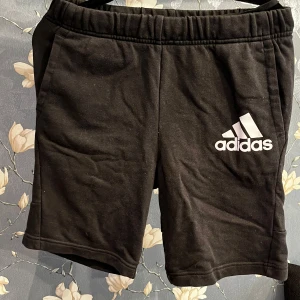 Svarta shorts från Adidas - Säljer ett par svarta Adidas shorts i mycket bra skick. De är perfekta för träning eller en avslappnad dag. Shortsen har en elastisk midja och Adidas-loggan i vitt på benet. Materialet känns mjukt och bekvämt.