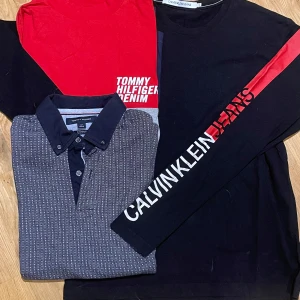 Tre märkeströjor strl S - Säljer ett paket med en långärmad t shirt från Tommy Hilfiger och en från Calvin Klein samt en fin piké från Tommy hilfiger. Alla tre för 140kr eller 60kr/st