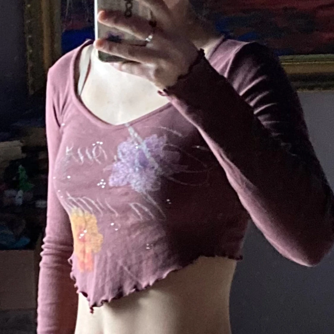 Brun croppad topp med blommotiv - 91