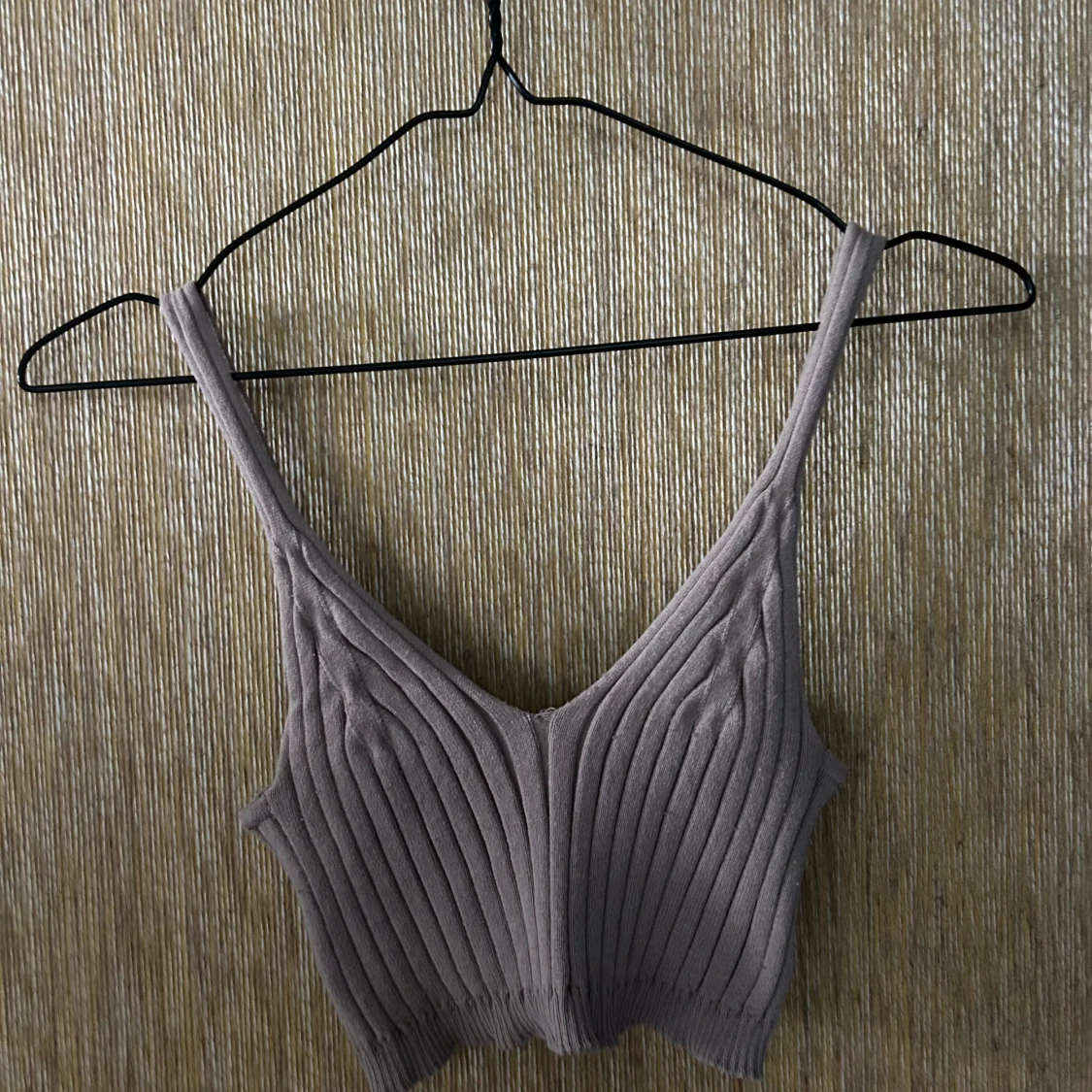 Beige ribbad linnetopp - 90