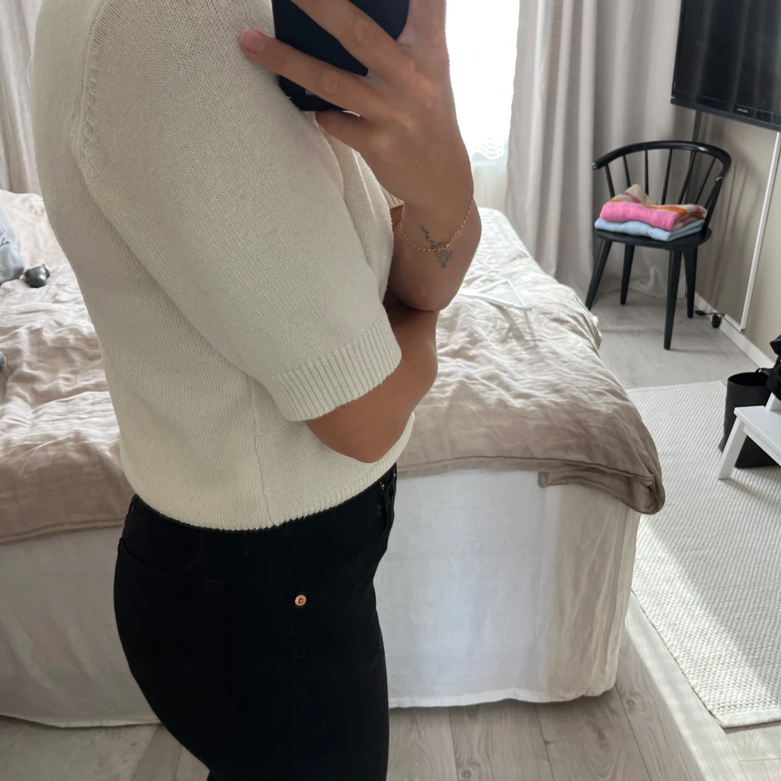 Vit stickad tröja - 90