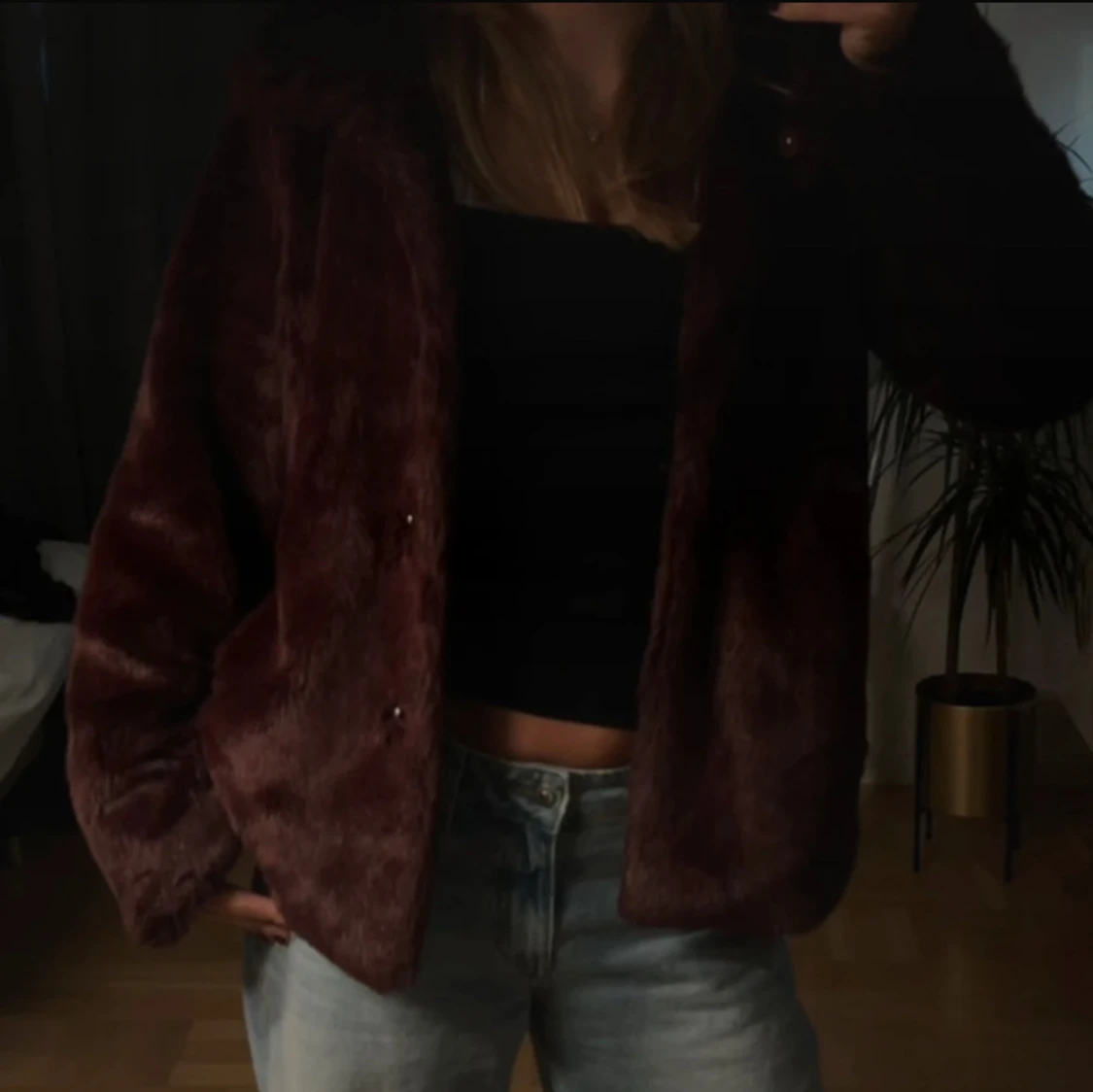 Vinröd pälsjacka - 90