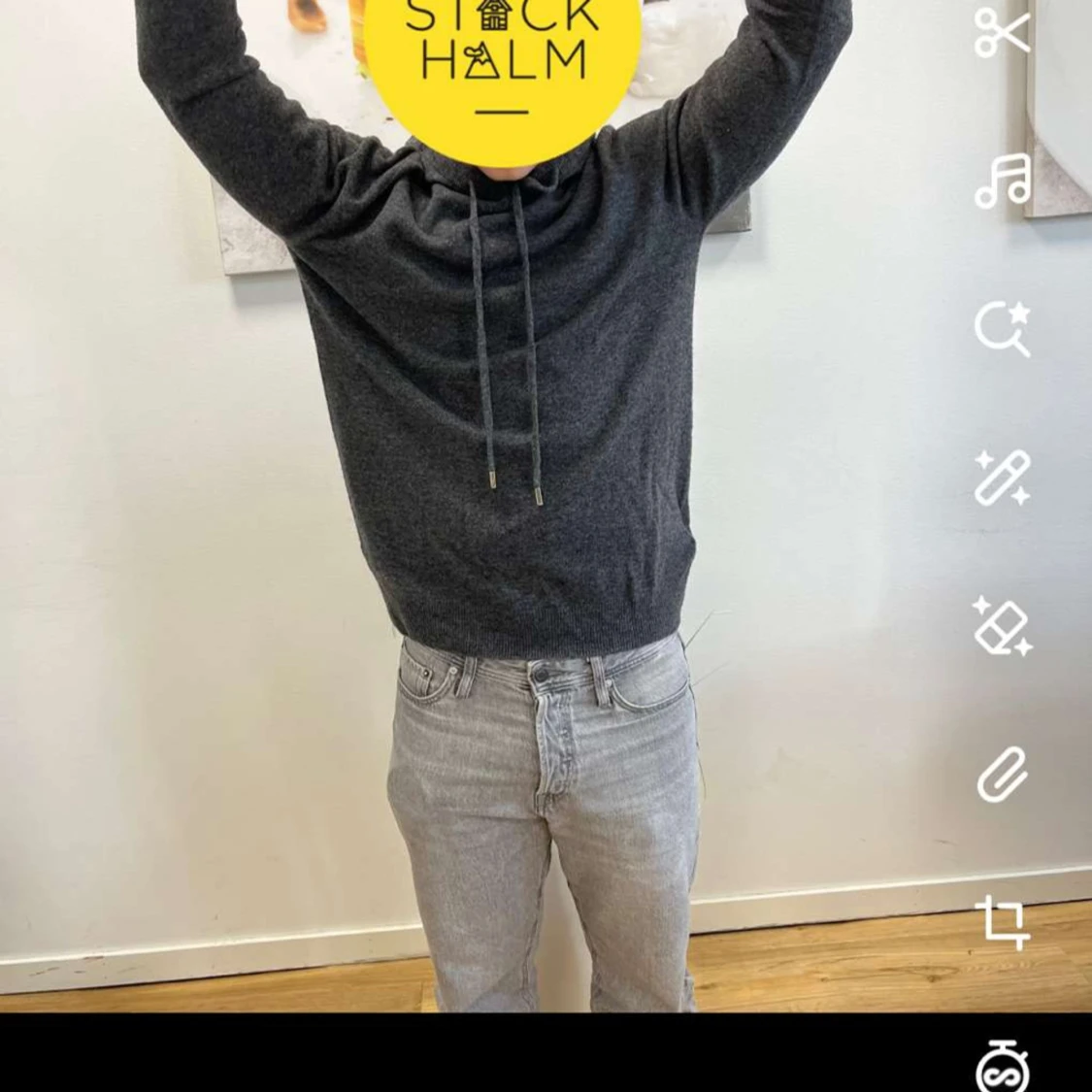 Mörkgrå  100% Merino-Ull Hoodie - 90