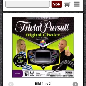 Trivial Pursuit Digital Choice - Trivial Pursuit Digital Choice är ett frågespel för vuxna, perfekt för alla tillfällen. Innehåller 600 frågor och möjlighet att hämta 1800 valfria frågor. Spelet kräver 3 batterier och har USB-anslutning. Passar för spelare från 12 år och uppåt.