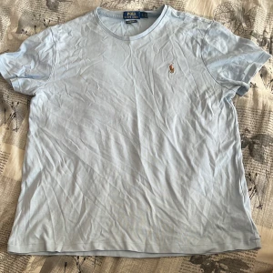 Ljusblå t-shirt från Polo Ralph Lauren - Säljer en ljusblå t-shirt från Polo Ralph Lauren med klassisk passform. Den har en broderad logga på bröstet och är kortärmad. Perfekt för en avslappnad stil. Strynklig det ordnar sig med att stryker det bara en gång. 