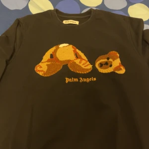 Svart tröja från Palm Angels - Säljer en svart tröja från Palm Angels med ett unikt broderat nallemotiv på framsidan. Tröjan har en normal passform och är perfekt för både vardag och fest. Den är i mycket bra skick och redo för en ny ägare. 🖤