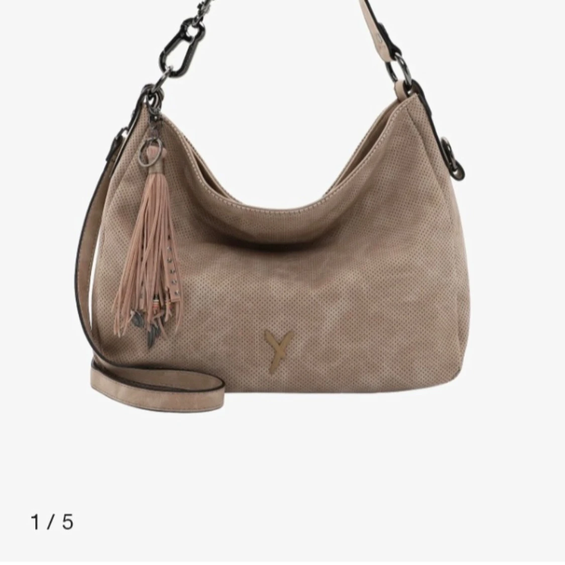 Beige axelväska med fransar - 3