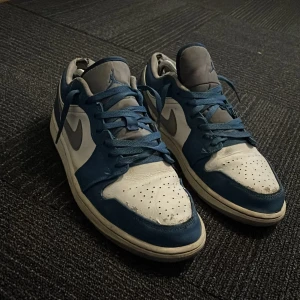 Nike sneakers i blått och vitt - Snygga Nike sneakers i blått och vitt med grå detaljer. Skorna har klassisk snörning och en bekväm sula, perfekt för vardagsbruk. Med lite kärlek kan man säkert få dessa fina igen men då jag inte har tiden för de så säljer jag de nypris 1200