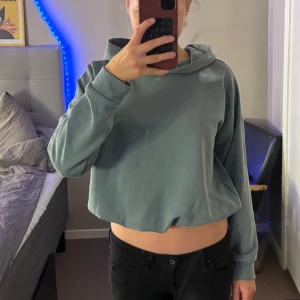 Grön hoodie från Etrel - Säljer en stilren grön hoodie från Etrel i storlek S. Den har en croppad design med justerbar dragsko i nederkant och långa ärmar. Perfekt för en avslappnad look. 💚