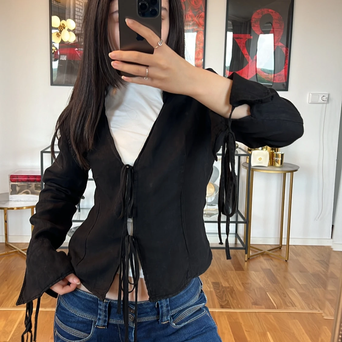 Svart topp med knytning snörning Zara 💓