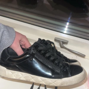 Svarta sneakers med dragkedja - Snygga svarta sneakers med dragkedja och snörning. Skorna har en vit sula och är i storlek 36. 