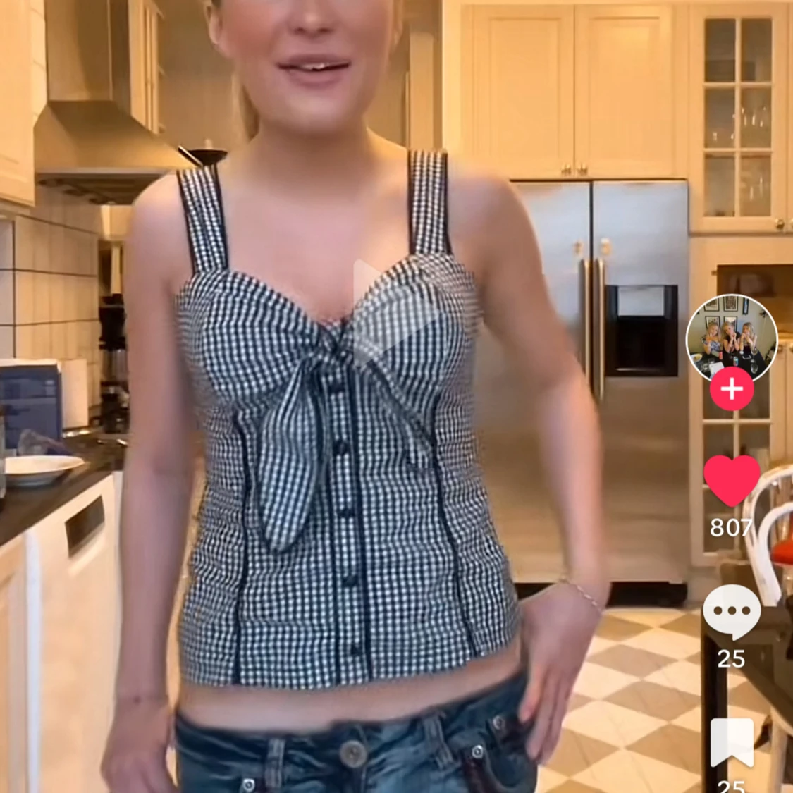 Svartvit rutig topp med rosett - 92