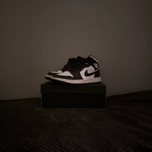 Nike Air Jordans i svart och vit - Snygga Nike Air Jordans i klassisk svart och vit färgkombination. Skorna har en ikonisk design med snörning och det välkända Air Jordan-märket på sidan. Perfekta för dig som vill ha en stilren look. Ganska så använda men fortfarande bra skick! Bara att kontakta vid funderingar🤩🤩 Snabb affär=lägre pris🤝🤝
