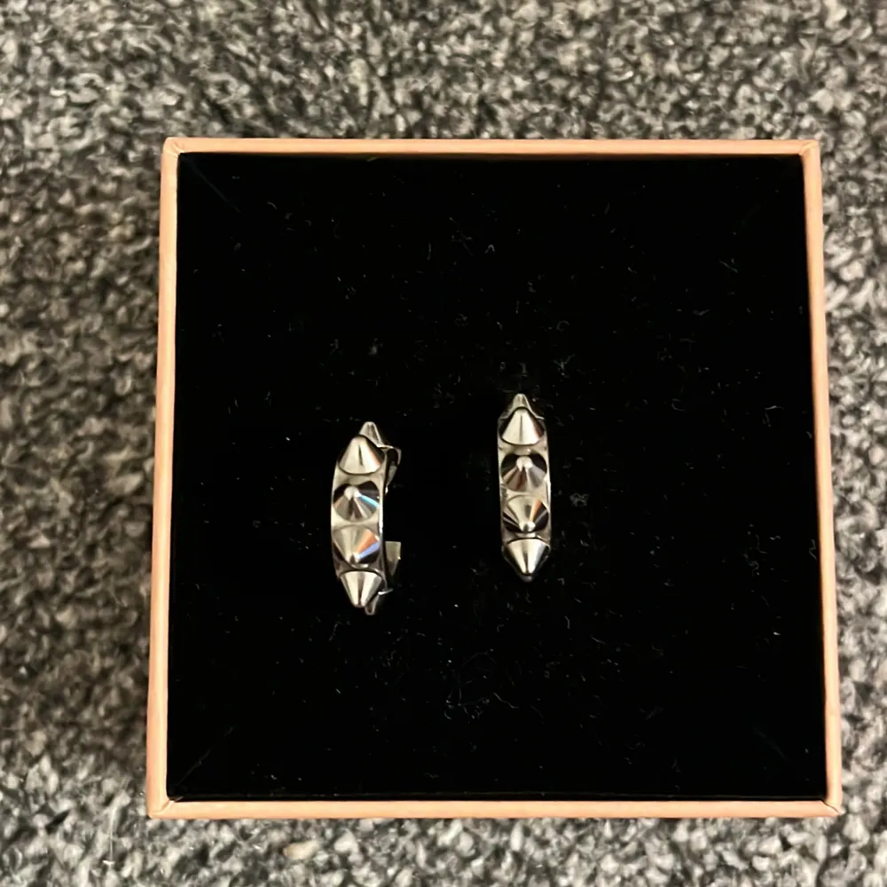 Snygga edblad örhängen i silver med nitar💕. Asusteet.