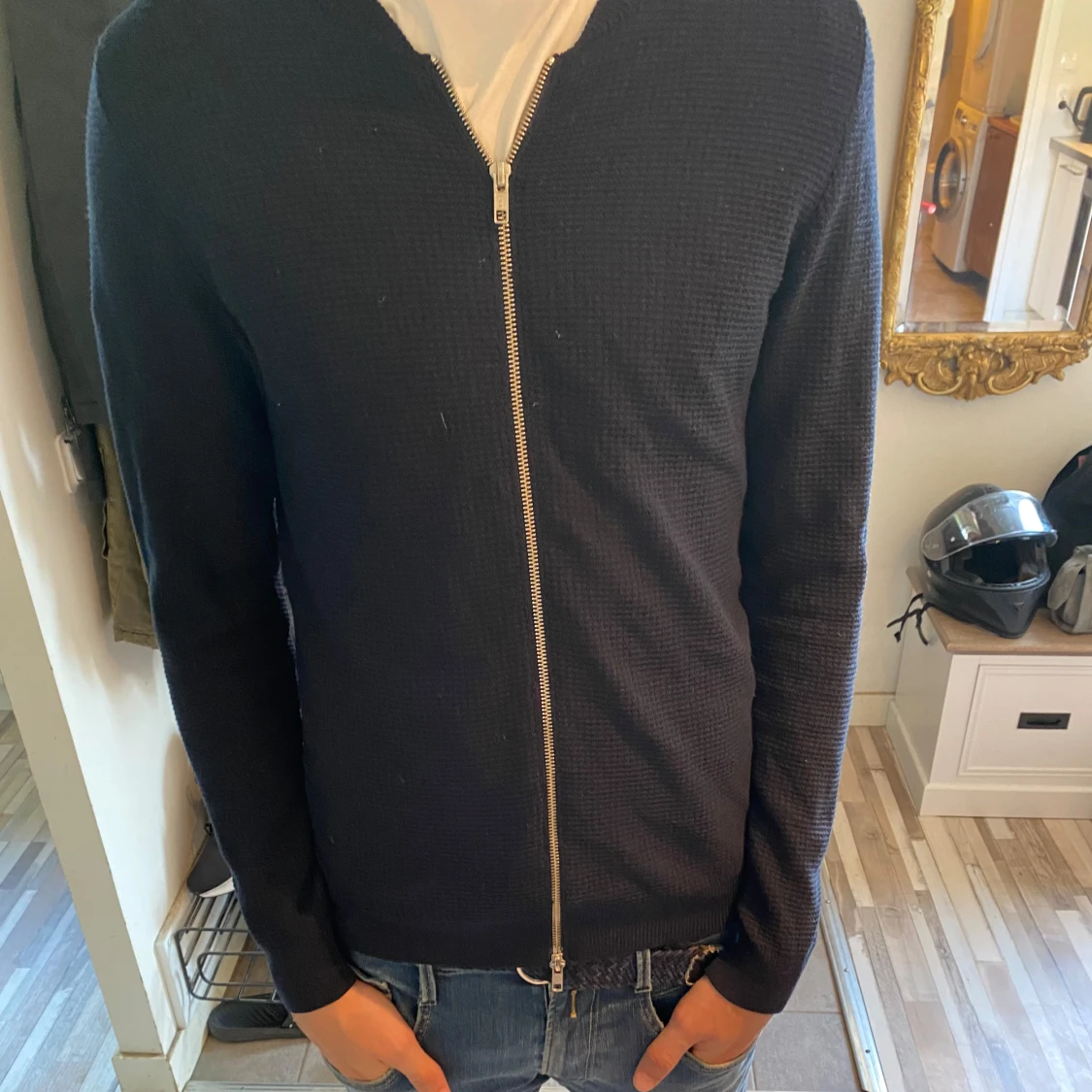 Stickad zip-tröja - 92