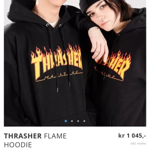 Thrasher ”flame” hoodie - Thrasher hoodie i storlek L, använd ett fåtal gånger, fortfarande mjuk inuti! Köpt för 1045kr, säljs såklart nytvättad ☺️