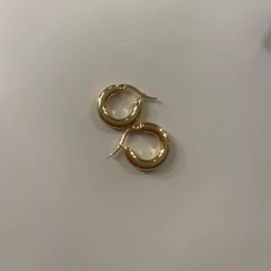 Guldiga örhängen - Guldiga hoop örhängen i stainless steel/rostfritt stål. Aldrig använda men så galet snygga!