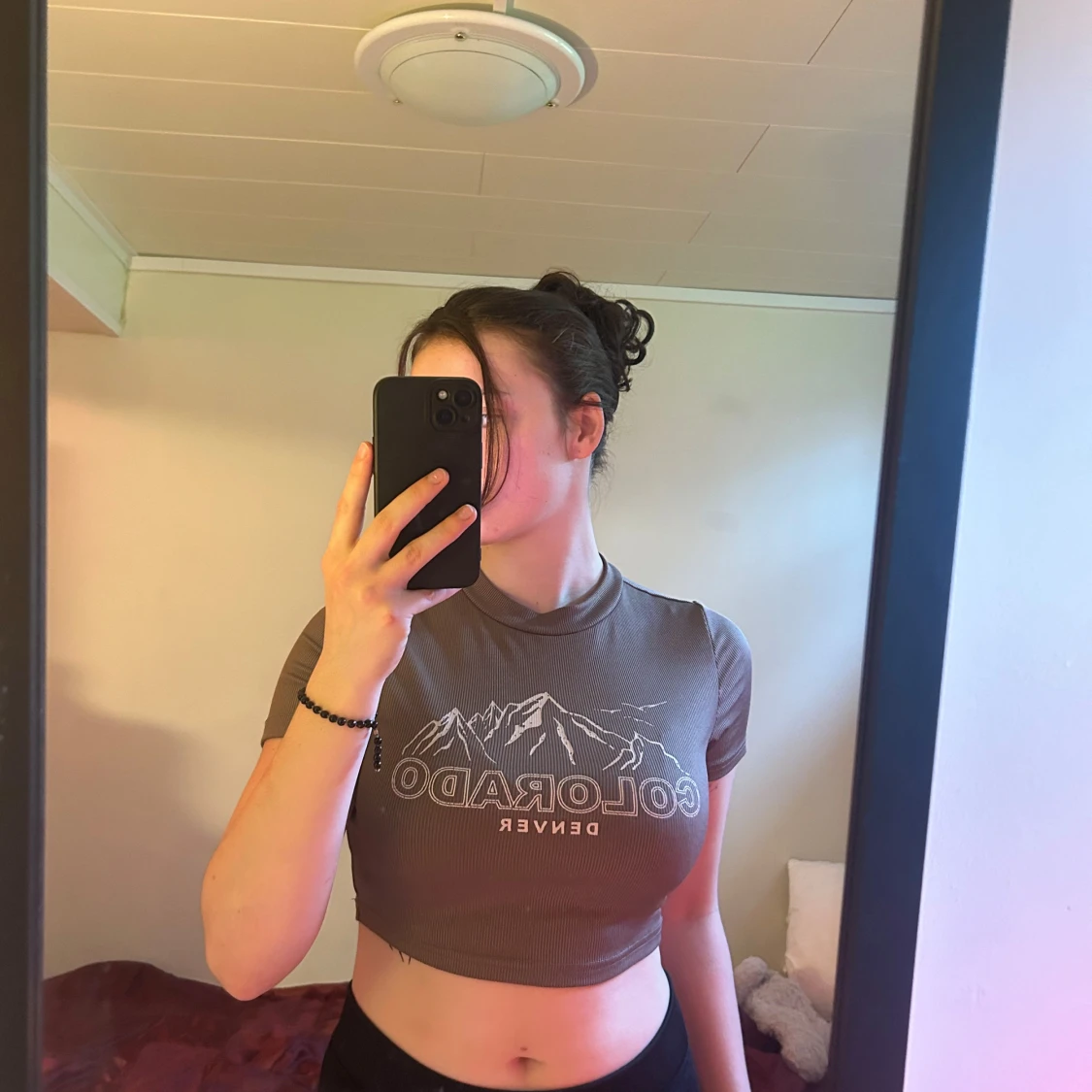 Grön croppad topp med Colorado-tryck - 90