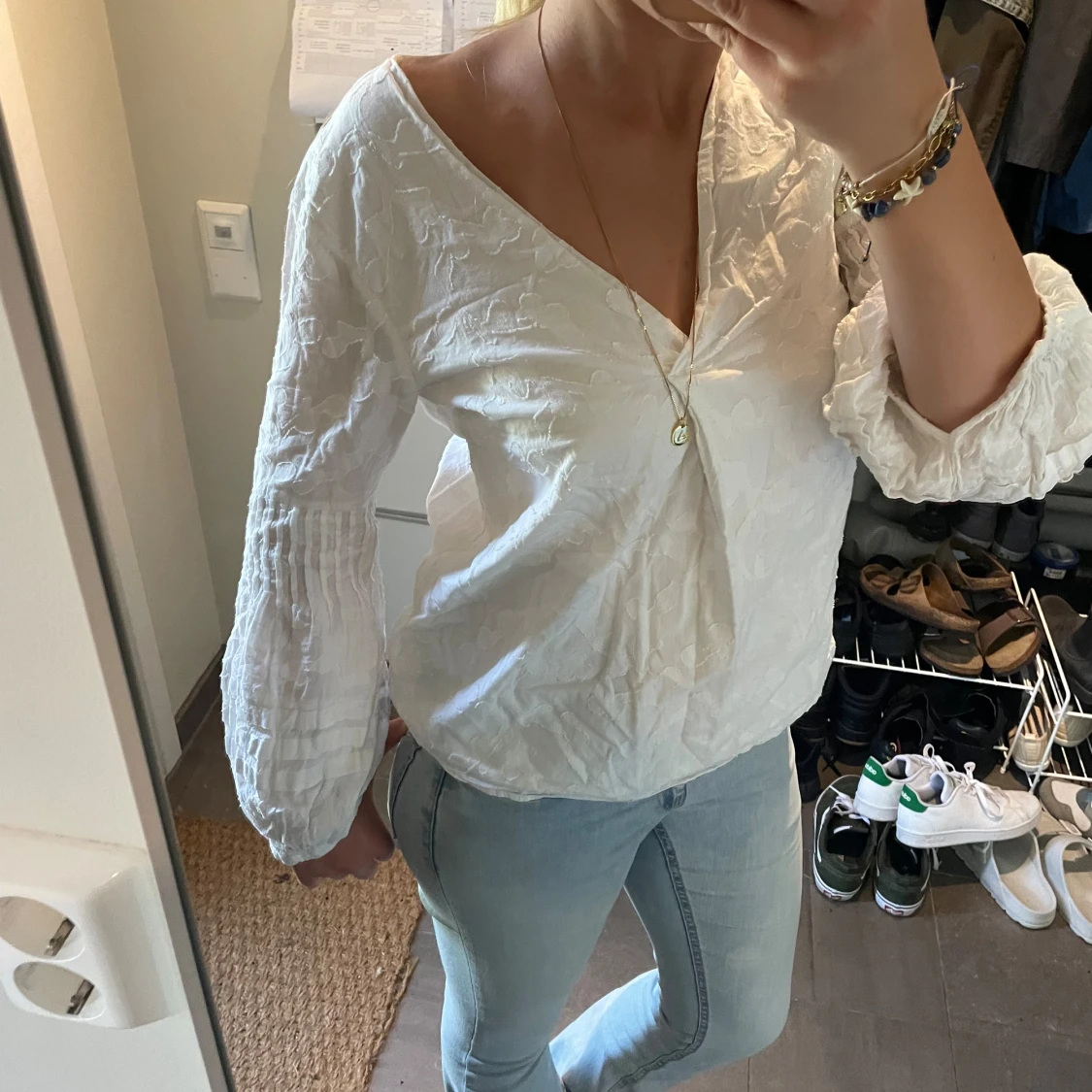 Vit långärmad blus  - 90