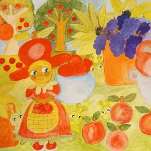 Äppelskörd  - Akvarell målning