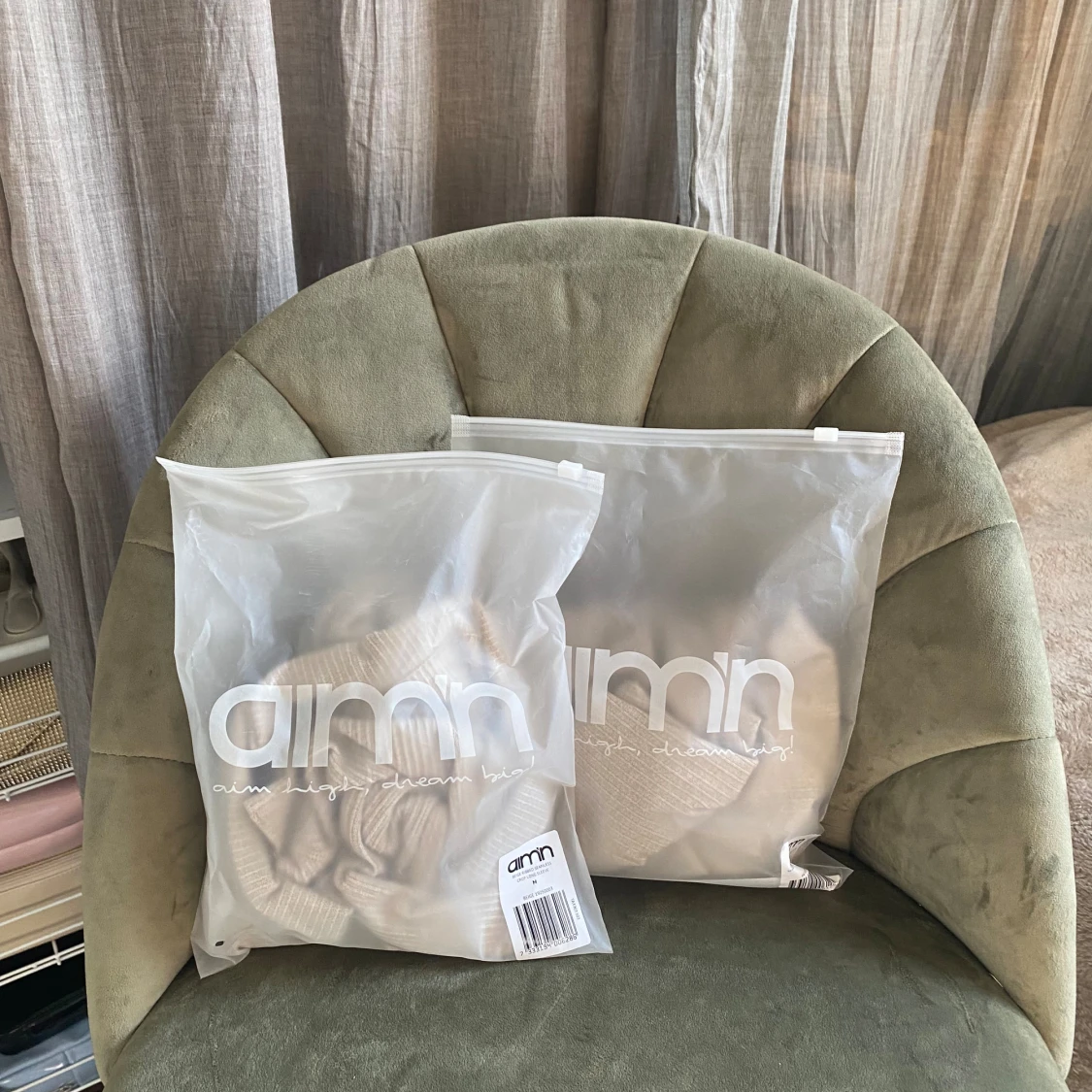 Beige ribbade leggings från Aim'n - 90