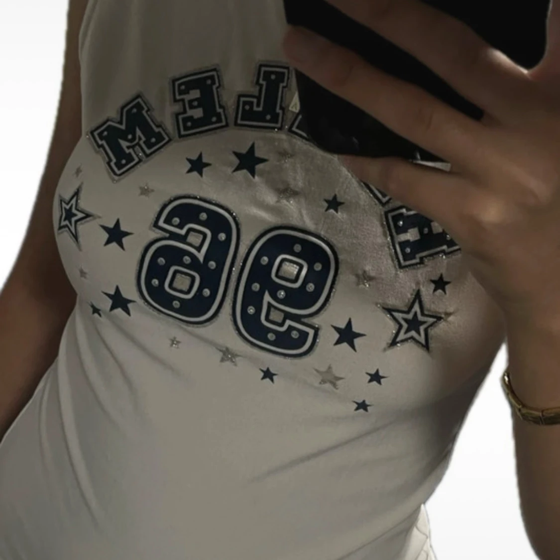 Vintage Vit Och Navy Glitter Blus - 92