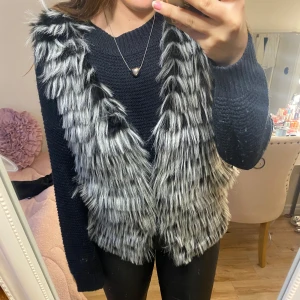 Trendig svart/grå pälsväst från Glamorous - Säljer en snygg svart/grå pälsväst från Glamorous då den inte har kommit till användning. Den är i nyskick utan prislapp. Perfekt till hösten/vintern! Storlek S men lång i modellen så passar bäst om man är längre än 170 cm. Skriv privat för mer info/bilder!💗