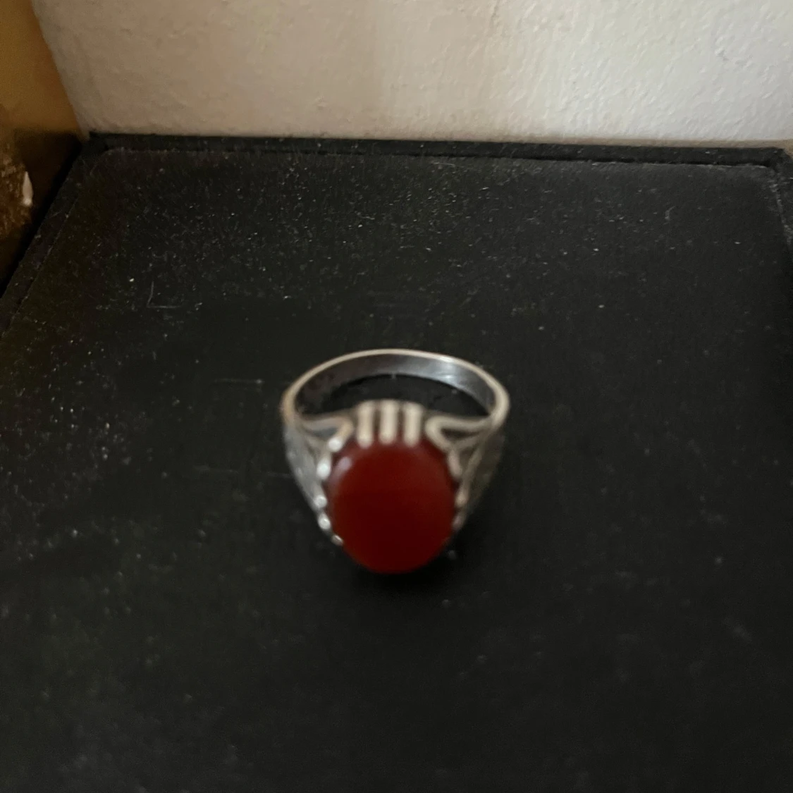 Vintage Natural agate Stone  Mens Ring 925 Sterling Silver - 92