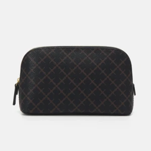 Svart och brun necessär med dragkedja - Snygg necessär i svart och brunt med ett diskret rutmönster. Väskan har en praktisk dragkedja i guld och är perfekt för att organisera dina småsaker. Stilren design som passar alla tillfällen. Helt oanvänd, nypris 899kr
