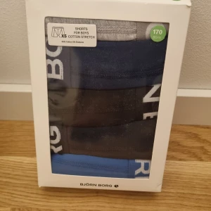 Flerpack kalsonger från Björn Borg - Säljer ett flerpack kalsonger för pojkar från Björn Borg i storlek 170. De är gjorda av bomull med stretch för extra komfort. Färgerna inkluderar grå, blå och svart. Perfekta för vardagsbruk och sportaktiviteter.