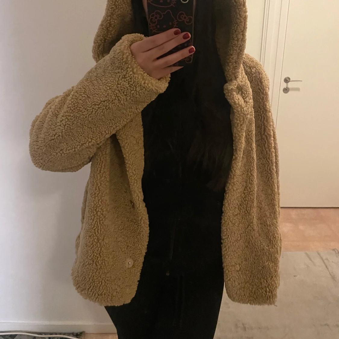 Beige teddyjacka med huva - 2