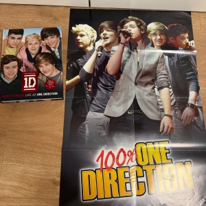 One Direction bok- och affischsamling - Samling med flera böcker och en affisch om One Direction. Inkluderar fanböcker, biografier och en målarbok. Perfekt för fans av bandet som vill veta mer om deras historia och medlemmar.