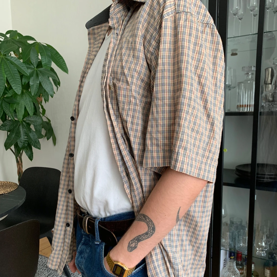 Kortärmad burberryskjorta - 90