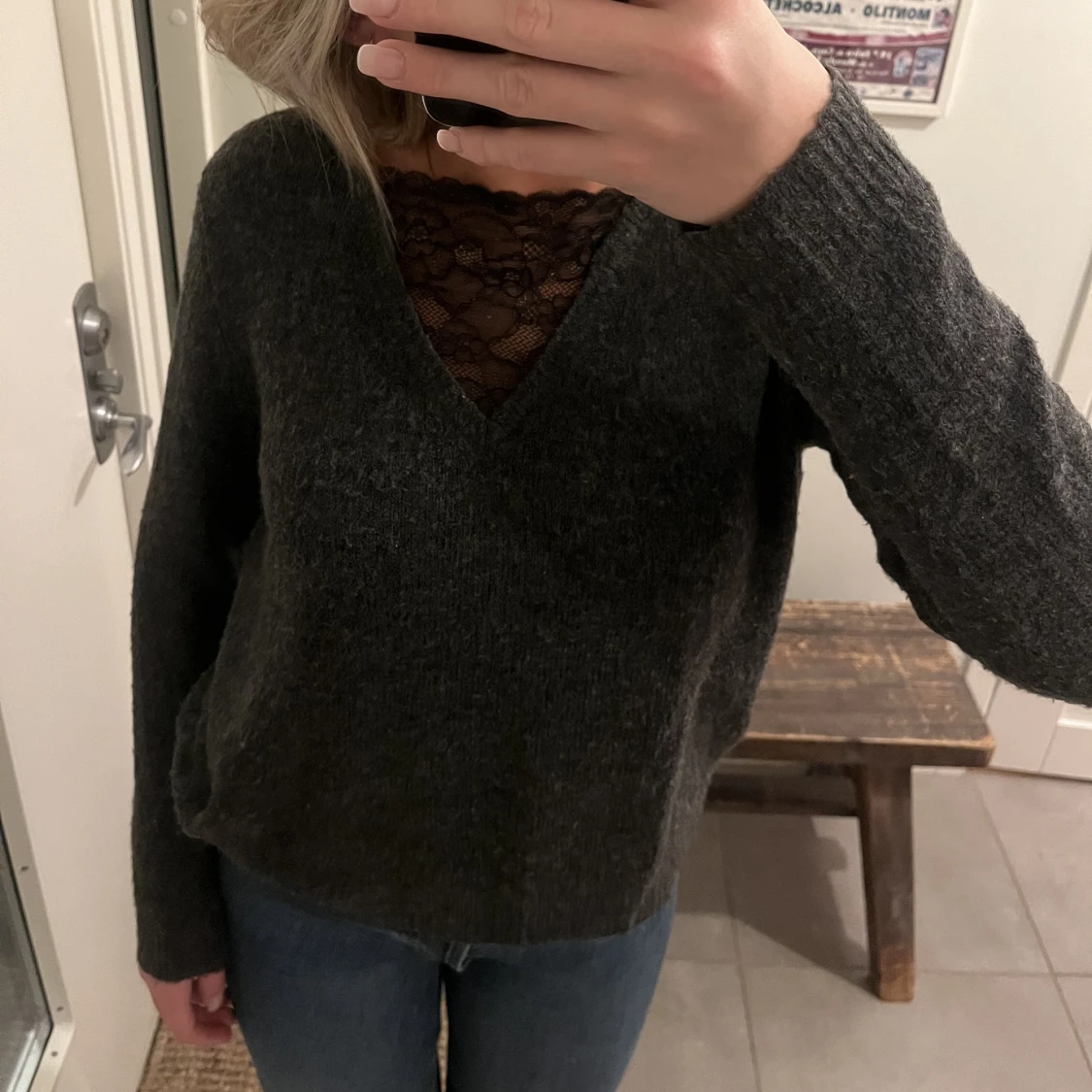 grå tröja med spets - 91