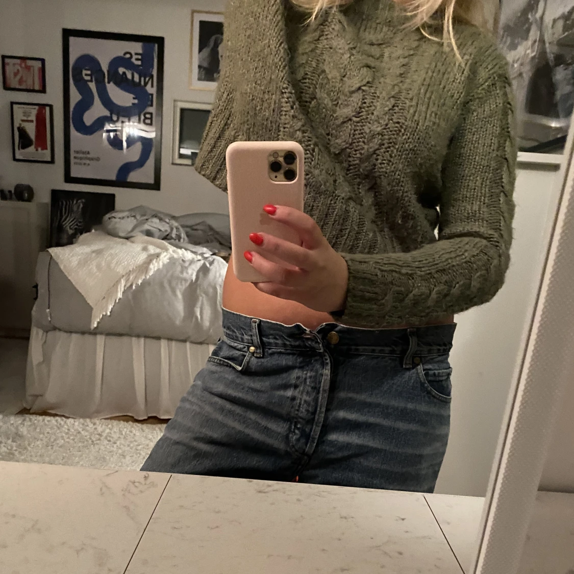 Grön stickad tröja, kort - 91