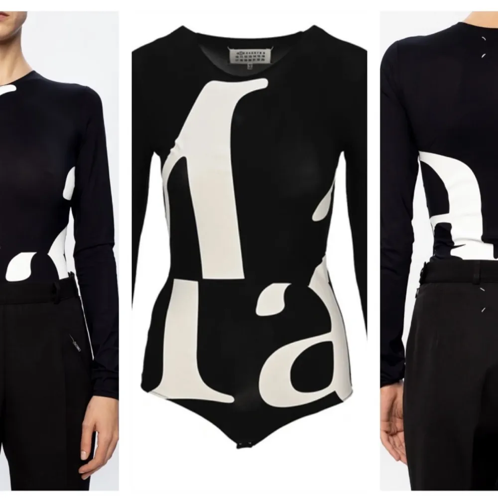 Maison Margiela logo-print long-sleeve bodysuit in black. Inga defekter men jag har inte heller ett kvitto.   Säljs för att den tyvärr är för stor för mig, checkad av ettresex för legitimitet, Originalpris ca $387. Toppar.