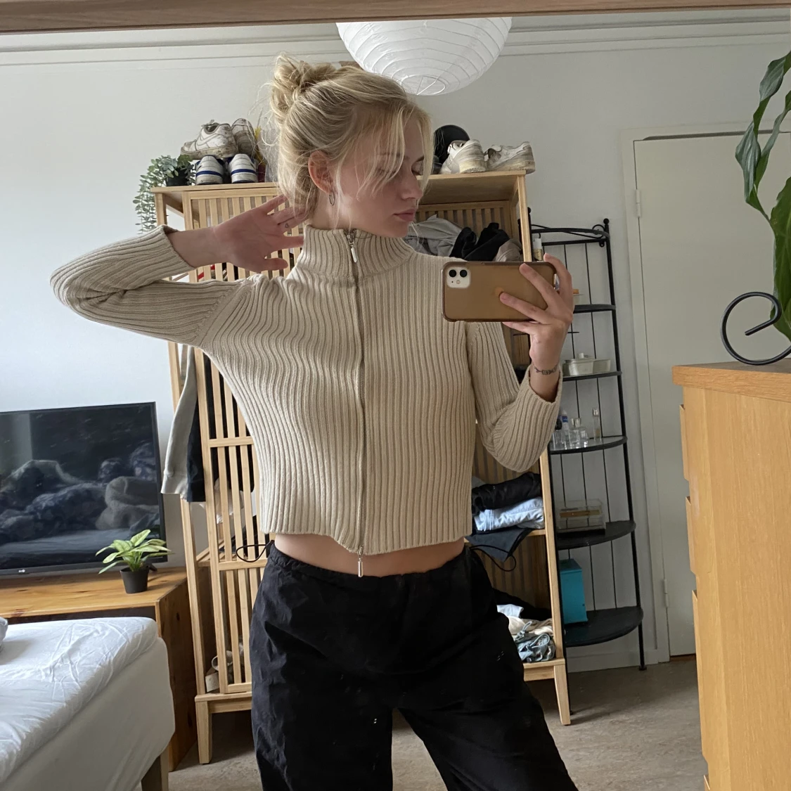 Ribbad tröja med dragkedja - 90