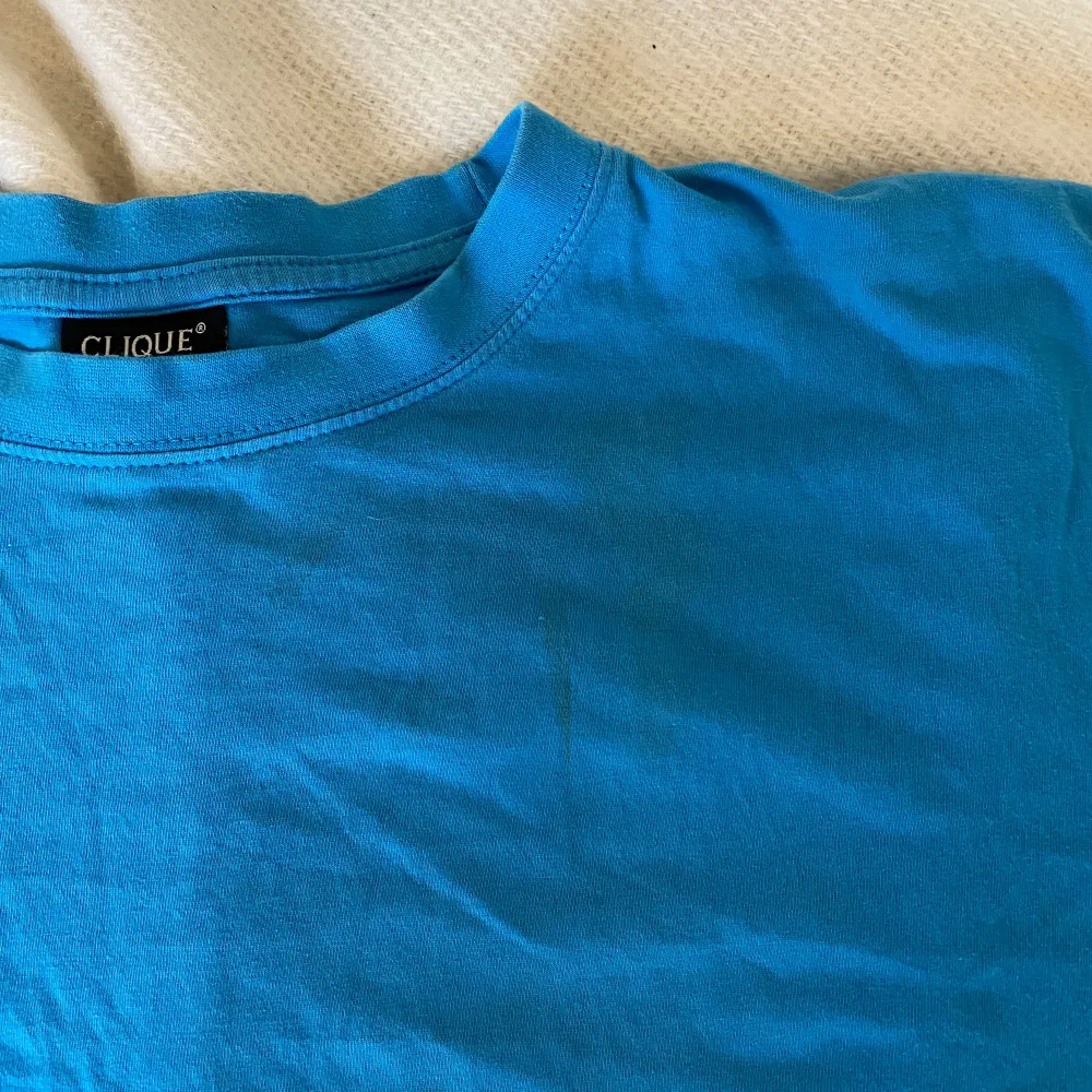 En blå oversized t-shirt i storlek (XL) MEN den är croppad så skulle säga att den nu är storlek M! Fint skick men har en liten fläck, se andra bild. T-shirts.