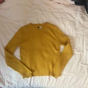 Gul långärmad topp - En gul/orange långärmad topp från Divided, perfekt nu till hösten!🍁🍂 Storlek S, borde även passa XS:) Nästan perfekt skick, förutom en liten svart tråd i nacken.