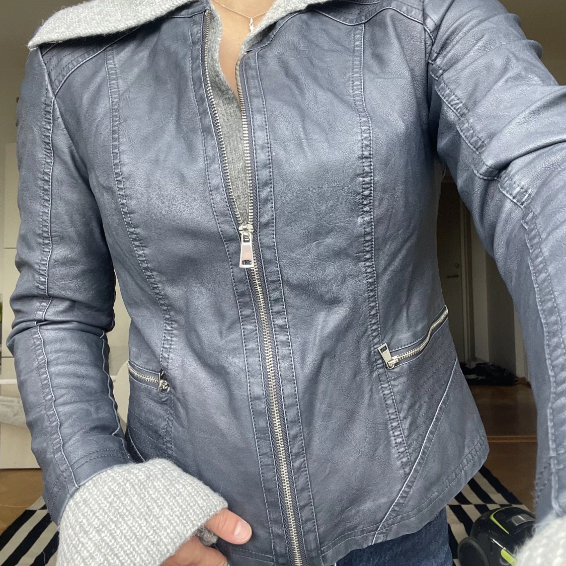 Vintage blå skinnjacka