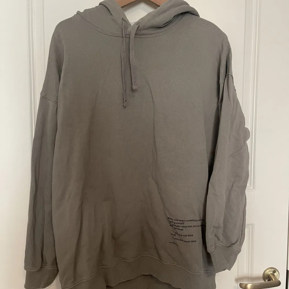 En grå grön aktig hoodie från hm. Ganska oversized i storlek. Använd ett fåtal gånger. . Hoodies.