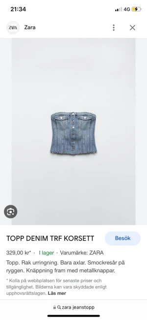 Zara denim top  - Zara jeans topp/denim top i storlek M och använd endast en gång. Andra bilden är lånad. 