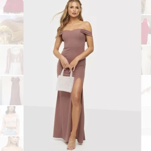 NLY Eve, maxiklänning, XS-S - XS passar även S Köpt för 699 kr, säljes för 120 kr Kan ångstrykas för 20kr+ Off shoulder-modell i stretchigt material. Kroppsnära långklänning med snyggt fall och hög slits framtill. Dragkedja samt hyska och hake baktill. Fodrad
