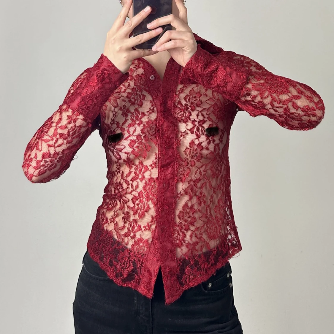 Röd spets tröja - 91