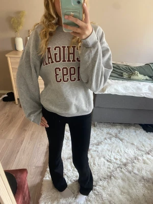 Gråa Sweatshirt med tryck  - Säljer denna gråa sweatshirten med brun text från Gina Tricot. Den är mycket skön och är i bra skick. 
