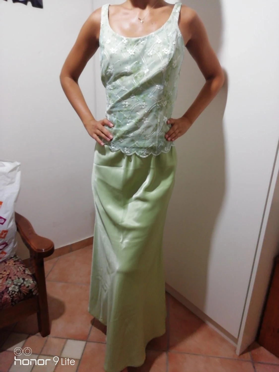 Green dress with pasmine - 90